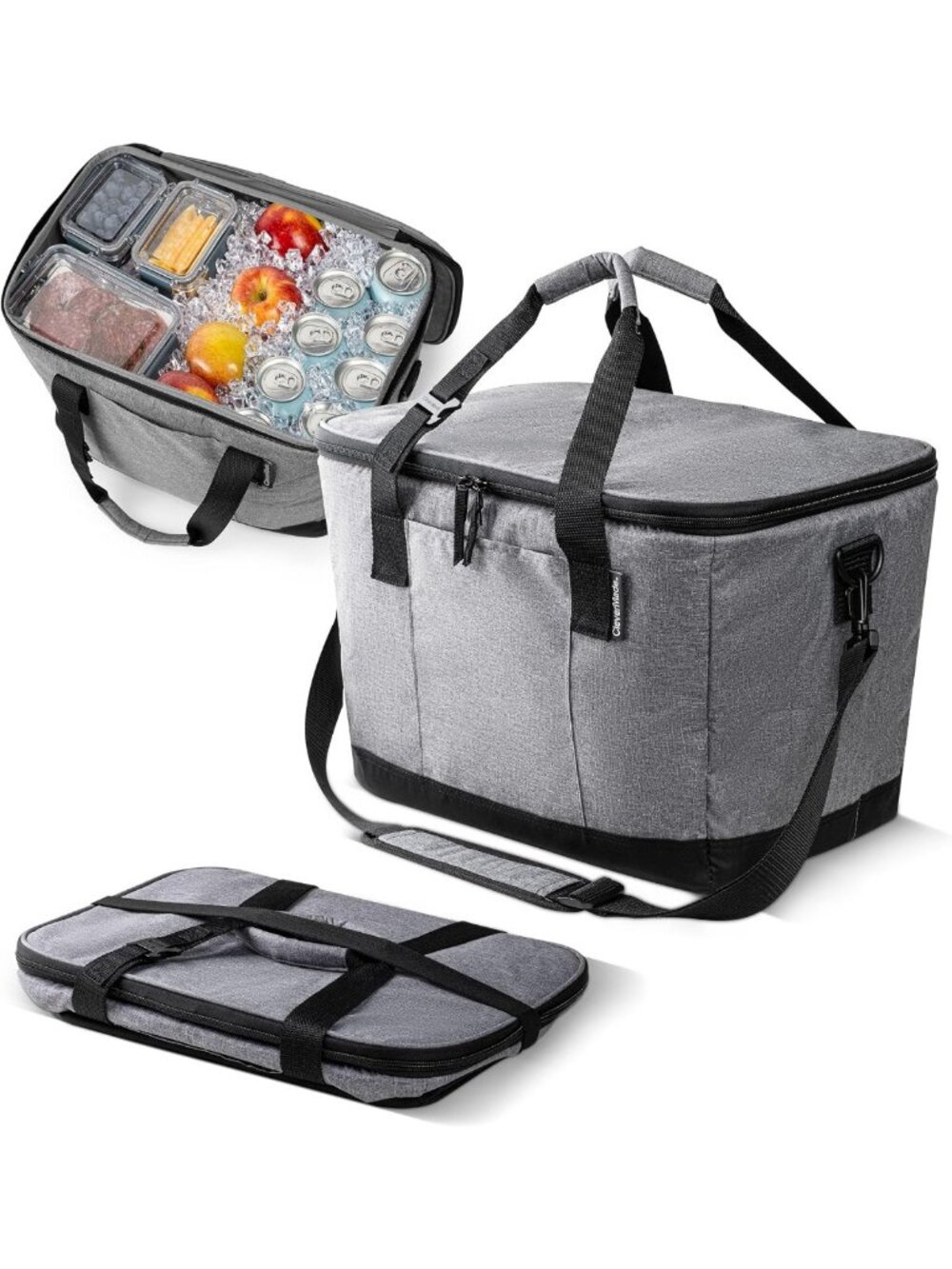 Large Insulated Collapsible Cooler Bag - Perfect for Picnics & Beach Days, Gray